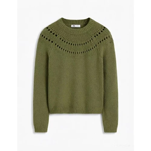 Green Openwork Yoke Crew Neck Sweater suppliers Green Openwork Yoke Crew Neck Sweater suppliers