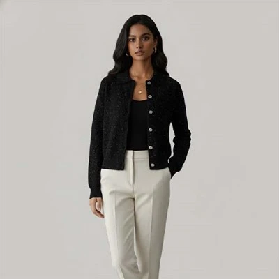 Merino Wool V Neck Sweater Cov poj niam